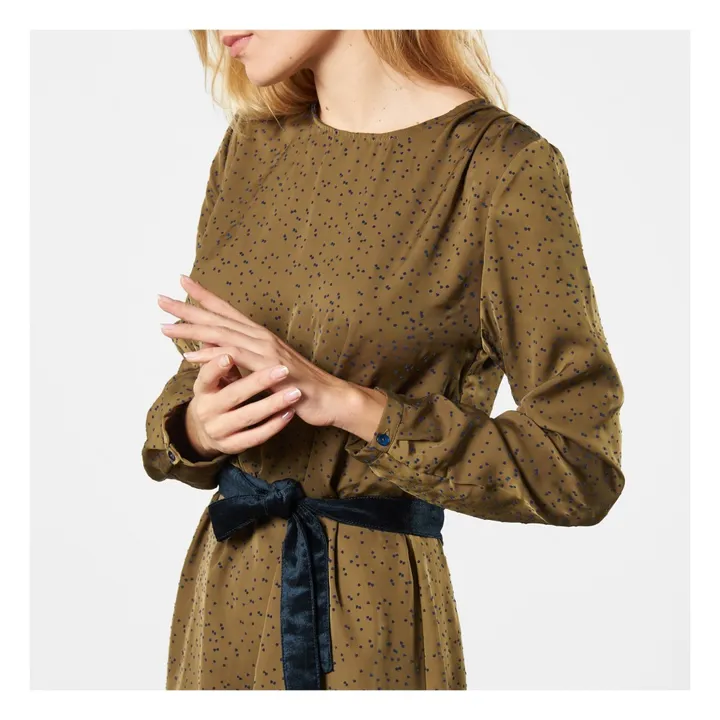Velours Kleid mit Punkten  | Khaki- Produktbild Nr. 4