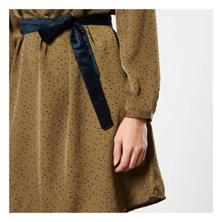 Velours Kleid mit Punkten  | Khaki- Produktbild Nr. 5