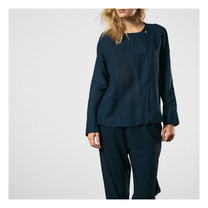Camicia Cotone e Lana  | Blu marino- Immagine del prodotto n°3