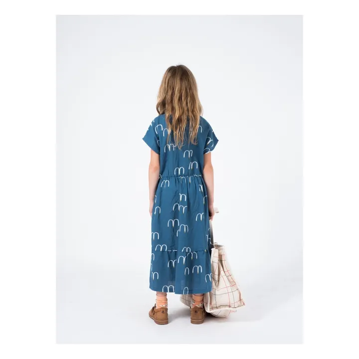 Kleid Midi aus Baumwolle und Leinen  | Blau- Produktbild Nr. 4