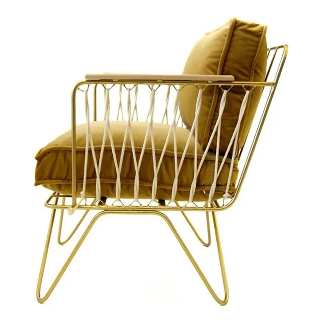 Brushed Brass Croisette Arm Chair - Velvet -  | Camel