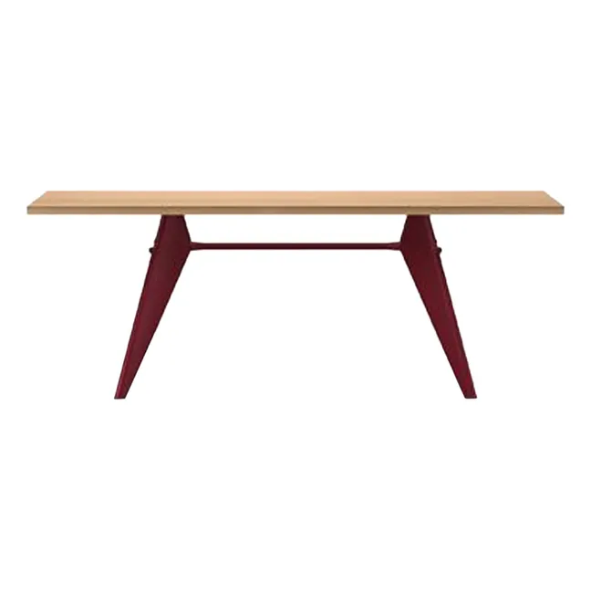 Table EM - piètement Rouge Japonais - Jean Prouvé | Chêne