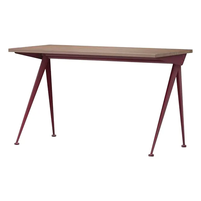 Bureau Compas Direction - piètement Rouge Japonais - Jean Prouvé | Noyer