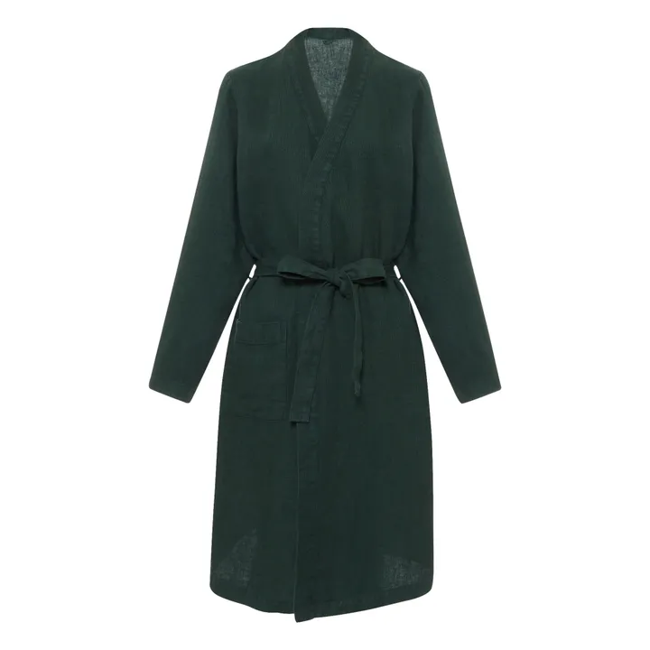 Washed linen honeycomb robe | Vine Leaf Green- Product image n°0