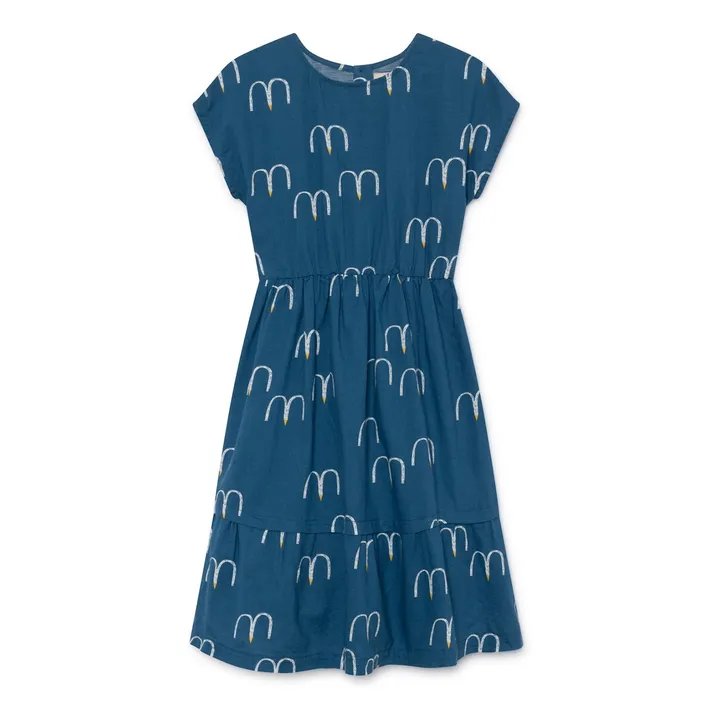 Kleid Midi aus Baumwolle und Leinen  | Blau- Produktbild Nr. 0