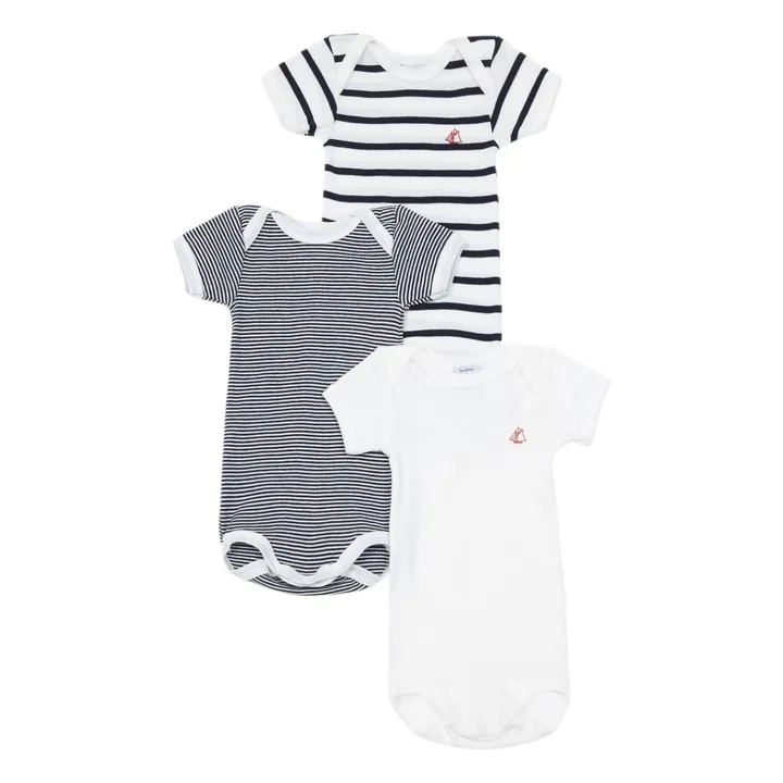 Striped Baby Grows - Set of 3 | Navy blue- Product image n°0