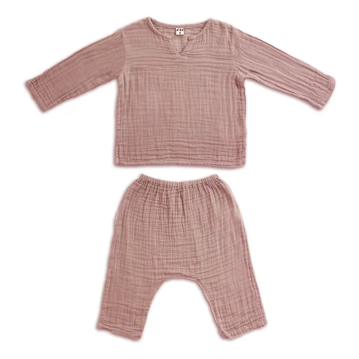 Zac organic cotton top + trouser set | Dusty Pink S007- Product image n°0