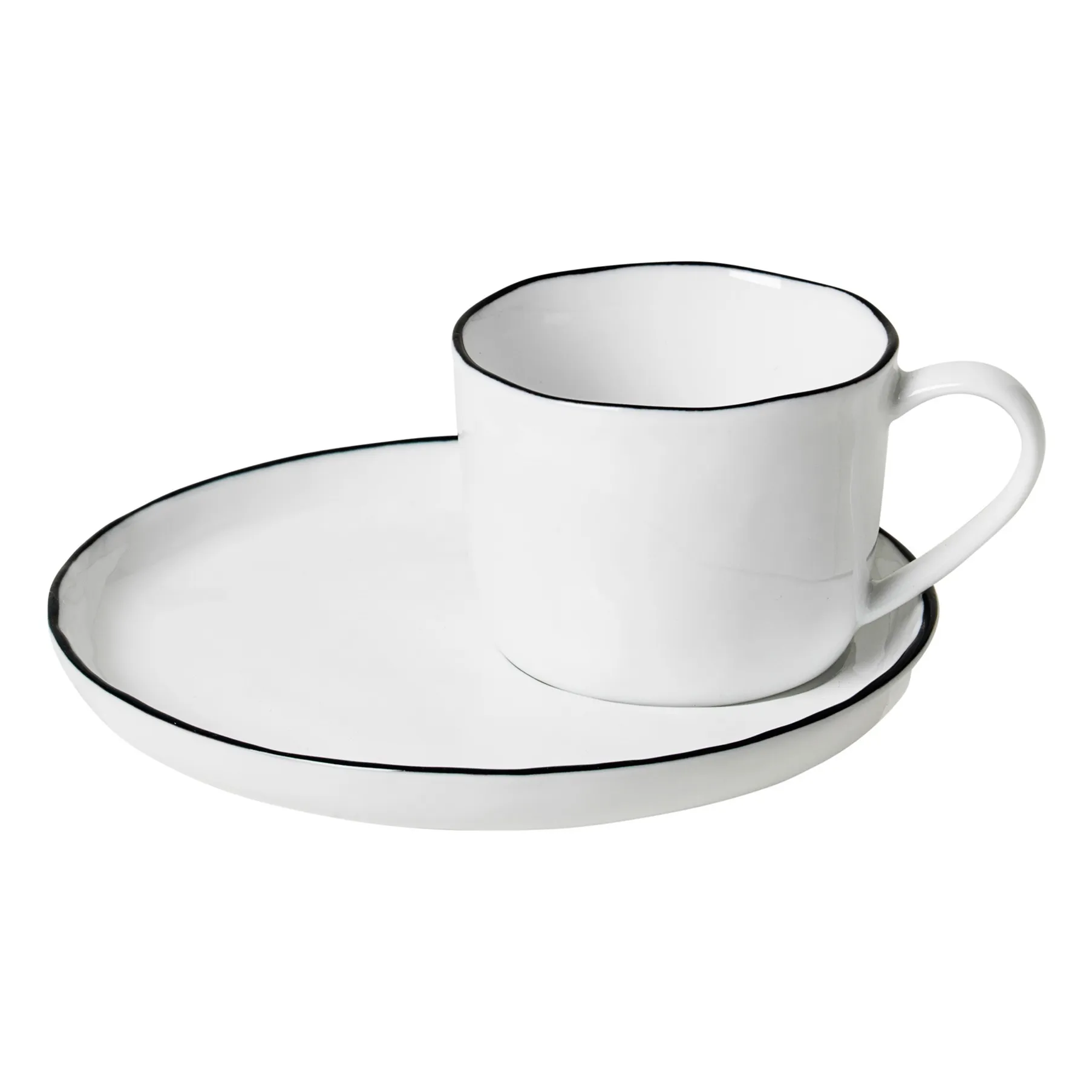 Broste Copenhagen White Salt Porcelaine Cup With Cup Plate