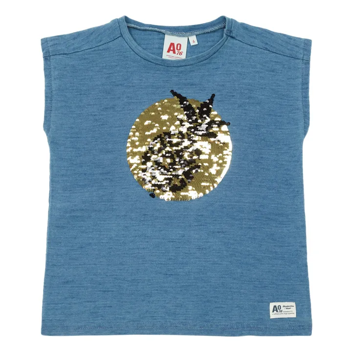 Zweiseitiges T-Shirt Ananas mit Pailletten  | Denim- Produktbild Nr. 2