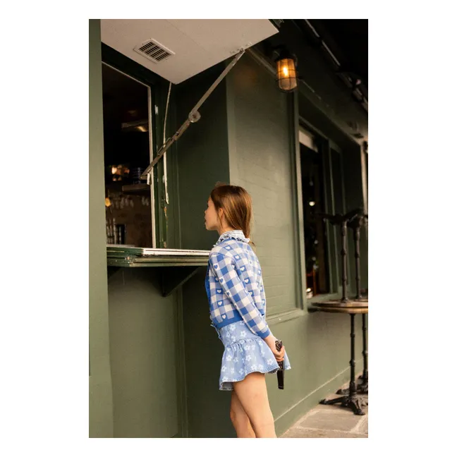 Mayo Hearts Checkered Cardigan | Azure blue