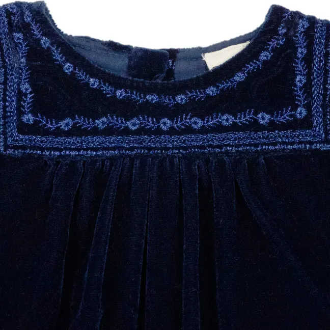 Robe Brodée Pimousse Velours | Bleu marine