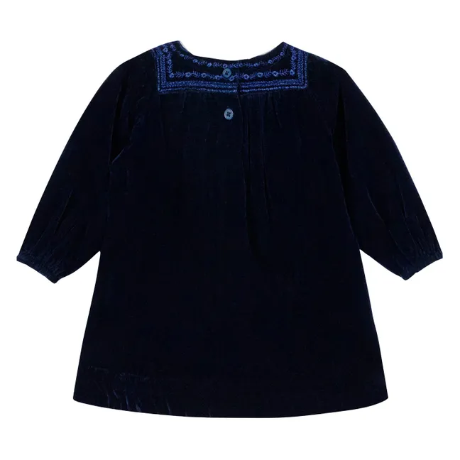 Robe Brodée Pimousse Velours | Bleu marine
