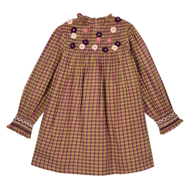 Robe Brodée Poire Carreaux | Jaune moutarde