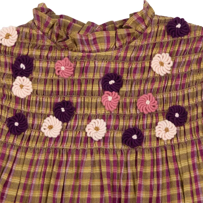 Robe Brodée Poire Carreaux | Jaune moutarde