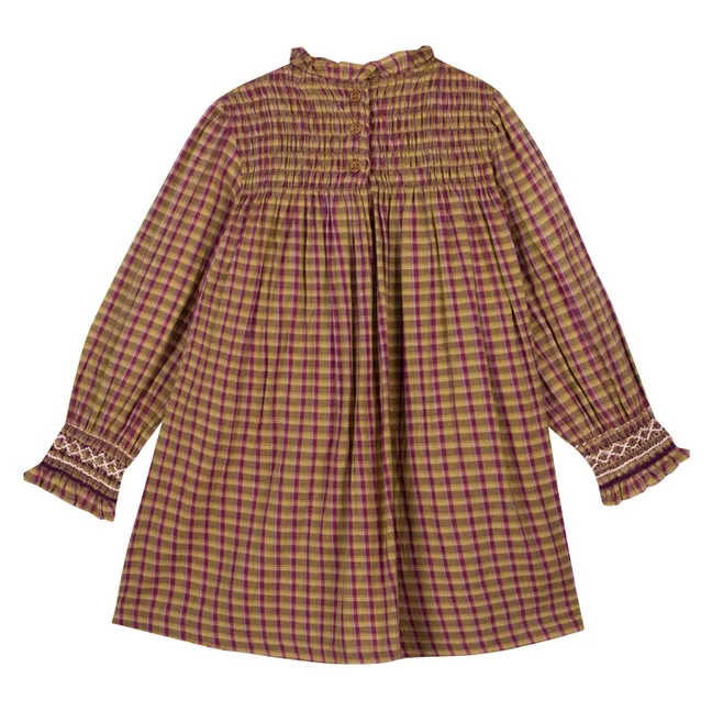 Robe Brodée Poire Carreaux | Jaune moutarde