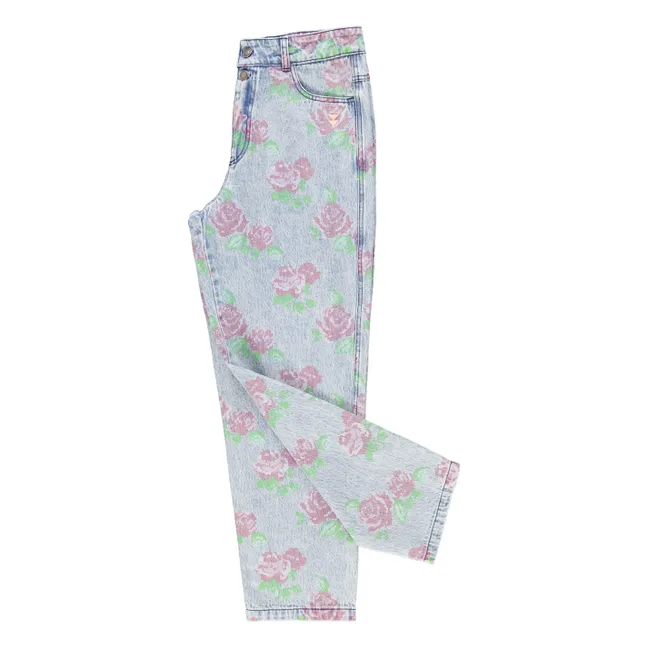 Jean Fleurs Coton | Bleu Clair