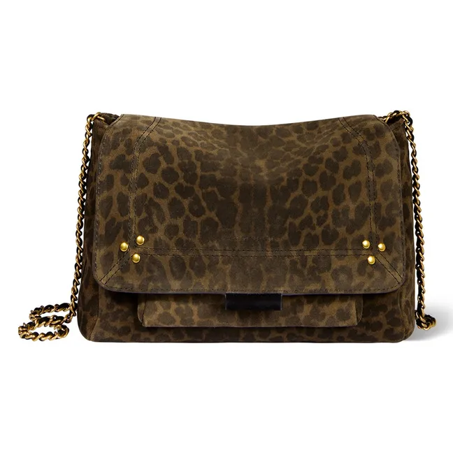 Sac Lulu M Croute Velours Léopard | Kaki