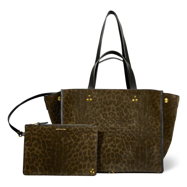 Sac Léon M Croute Velours Léopard | Kaki