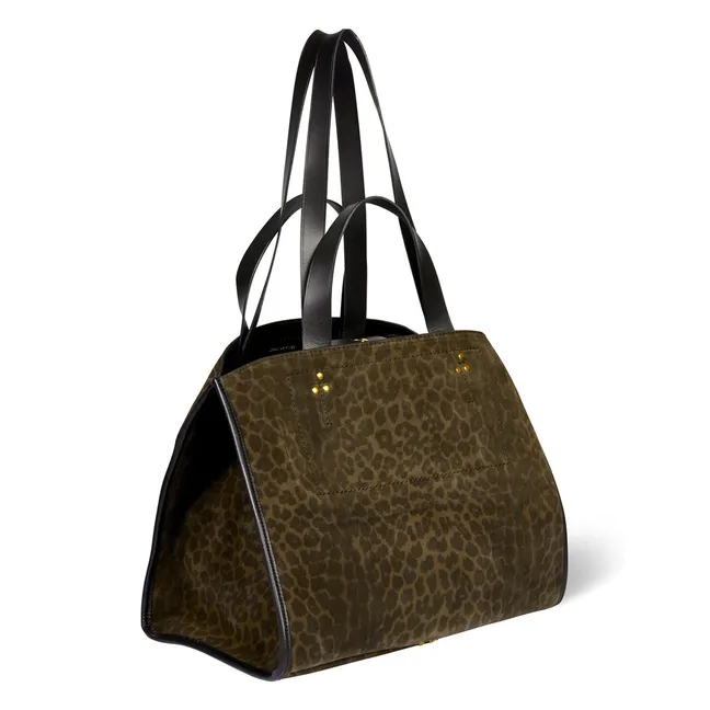 Sac Léon M Croute Velours Léopard | Kaki