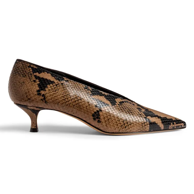 Leather Python slippers | Taupe brown