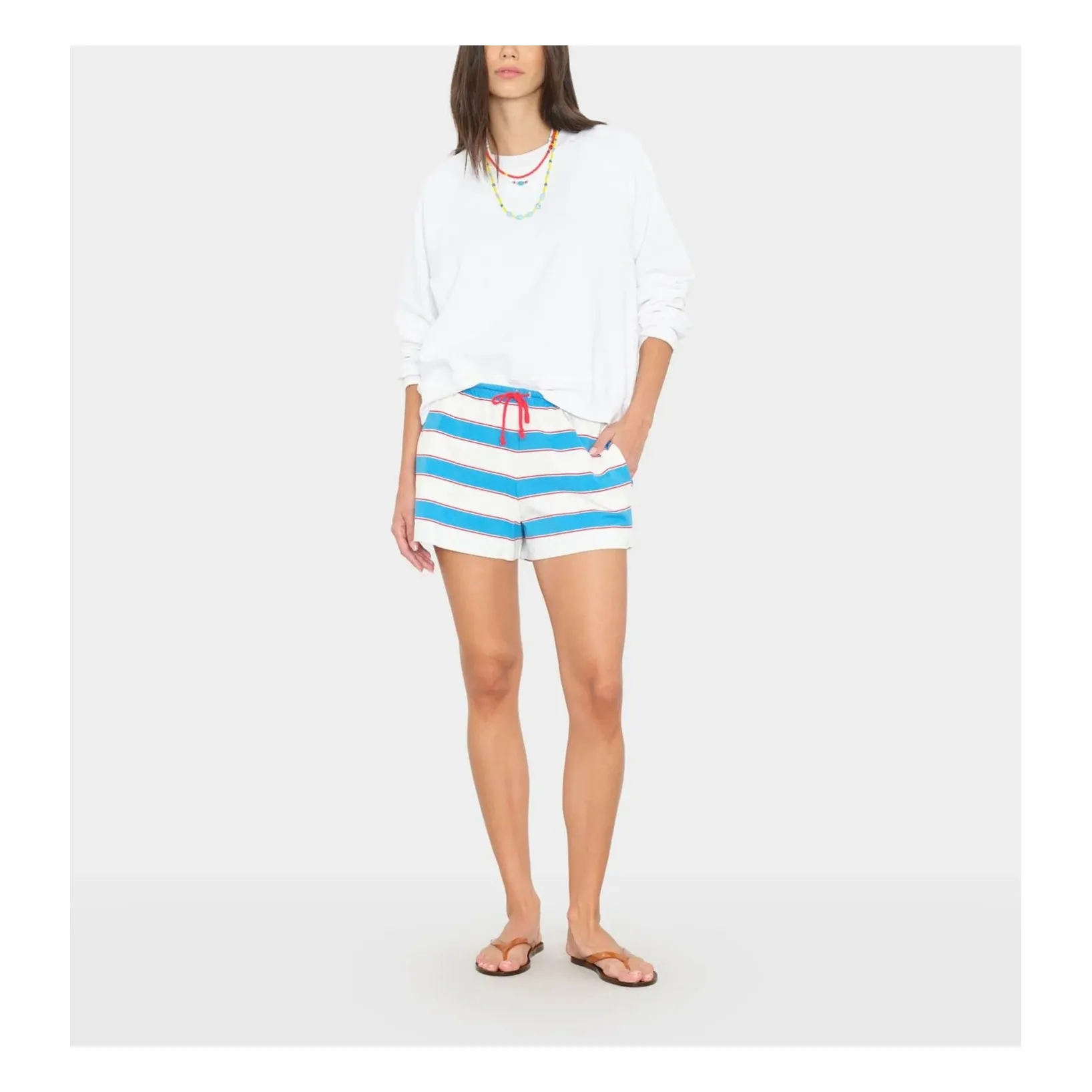 Short Rayures Cassie Coton | Bleu- Image produit n°0