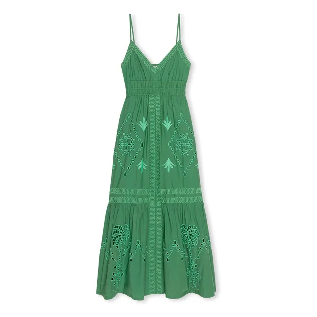 Robe Broderies Blair Popeline de Coton | Vert