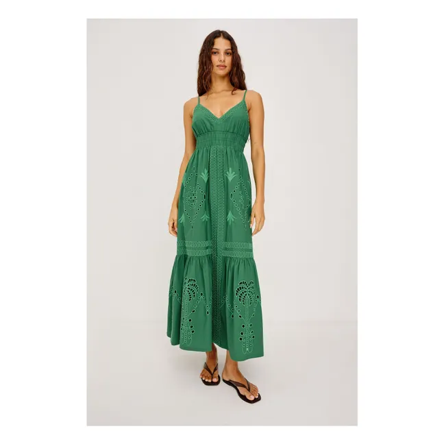 Robe Broderies Blair Popeline de Coton | Vert