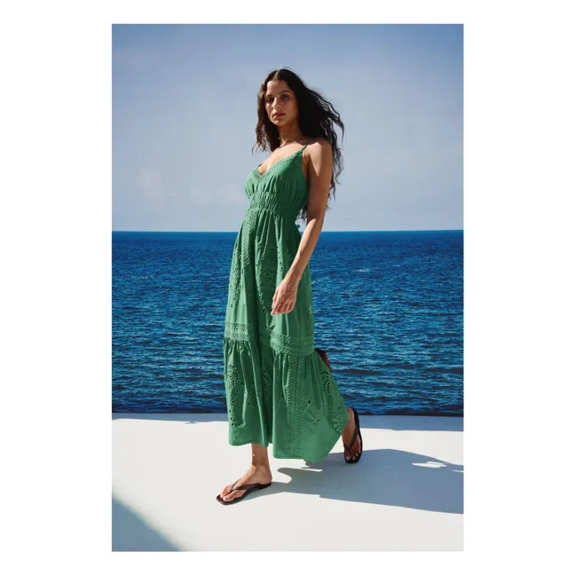Robe Broderies Blair Popeline de Coton | Vert