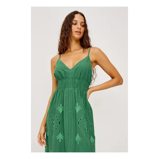 Robe Broderies Blair Popeline de Coton | Vert