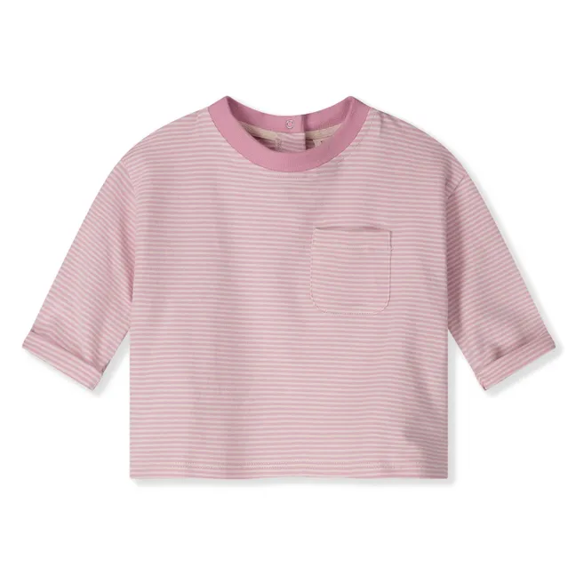 T-shirt Poche Rayé Coton Bio | Rose