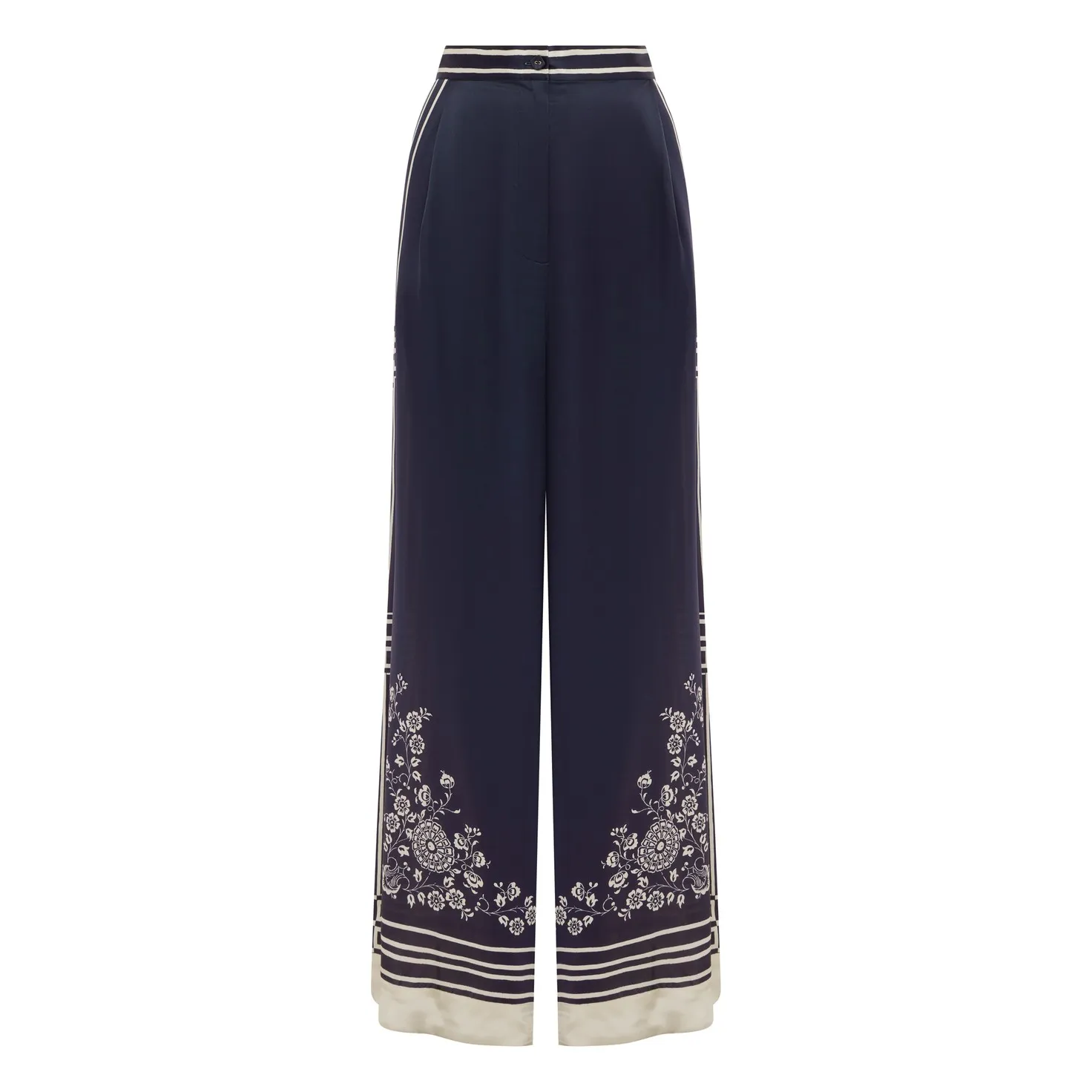 Alémais Navy Blue Banderra Scarf Silk Pants