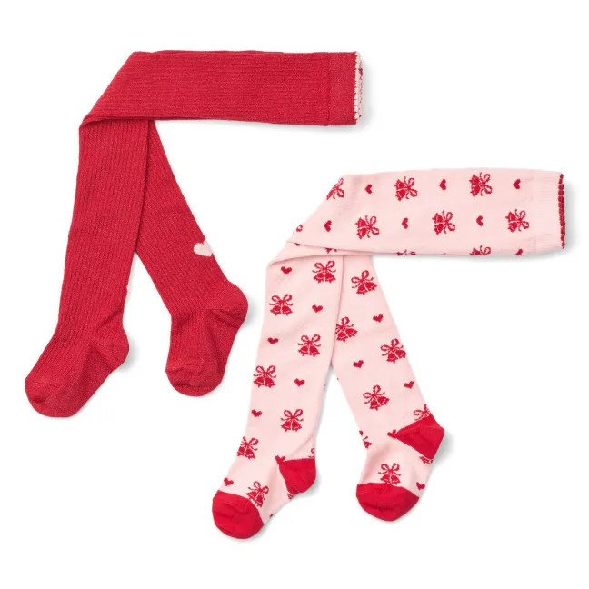 Set of 2 Pairs of Vera Hearts Tights | Pink