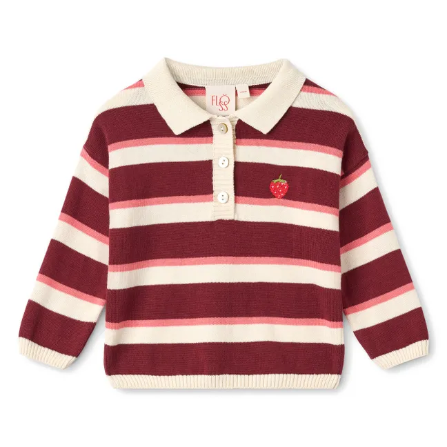 Elisa Striped Polo-Neck Sweater | Red