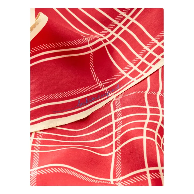 Foulard Triangle Grid Soie | Rouge