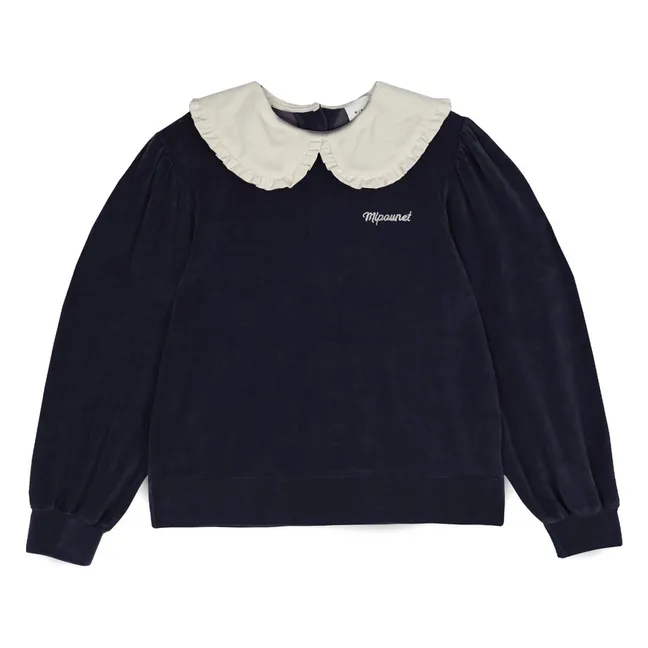 Pull Col Claudine Margot Velours | Bleu nuit