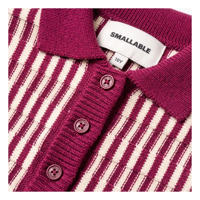 Pull Col Polo Zia Rayé | Rouge cerise