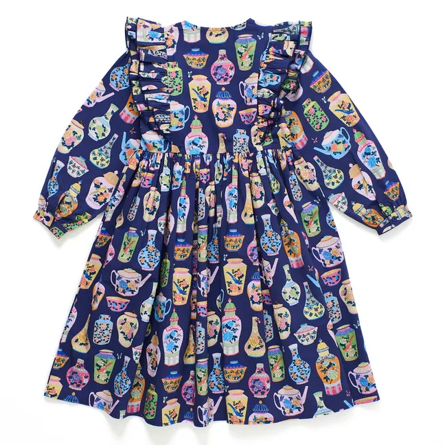 Robe Volants Porcelaine | Bleu foncé