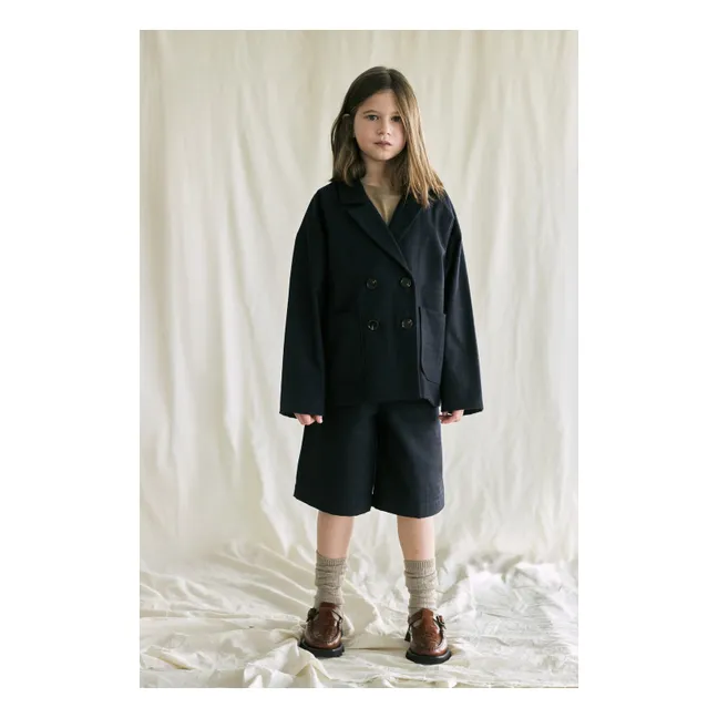 Manteau Boutonné Laine | Bleu nuit