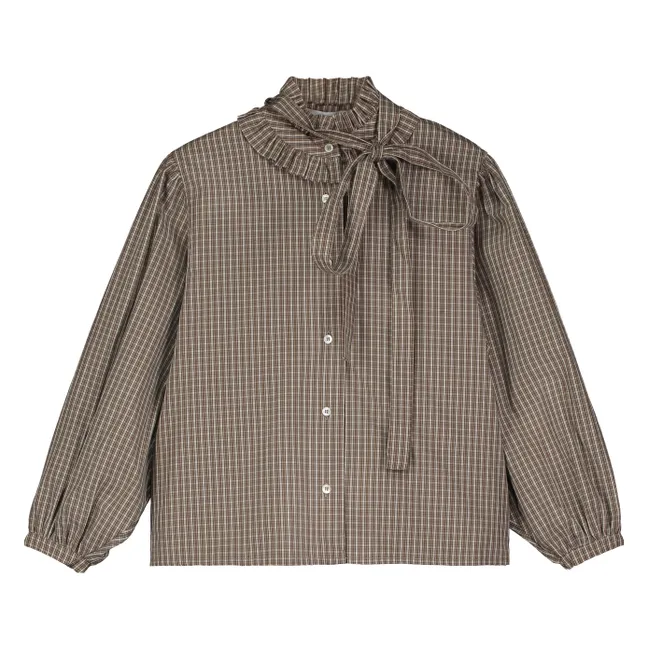 Checkered Bow Blouse | Brown