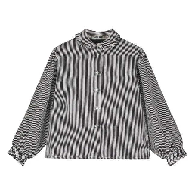 Striped Blouse with Peter Pan Collar | Black