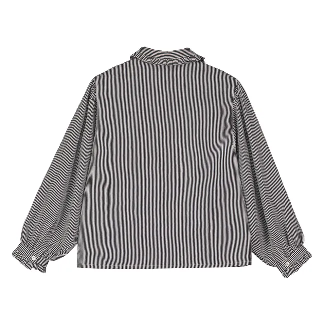 Striped Blouse with Peter Pan Collar | Black