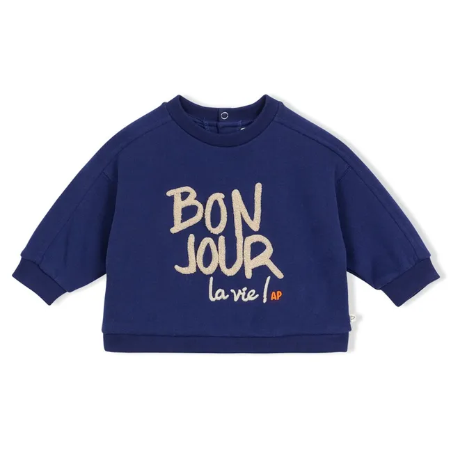 "Bonjour La Vie" Organic Cotton Sweatshirt | Navy blue