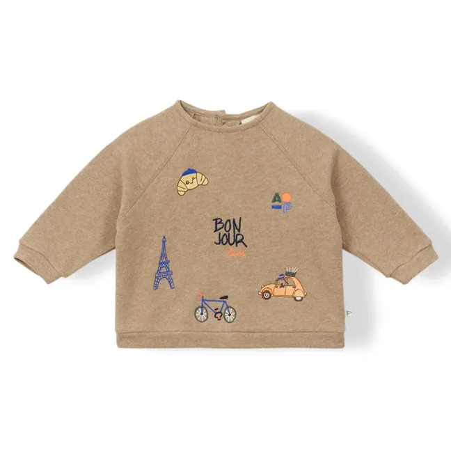 "Bonjour Paris" Organic Cotton Sweatshirt | Brown