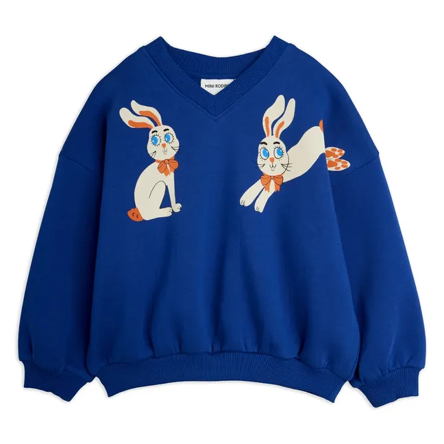 Sweat Col V Lapins Coton Bio | Bleu
