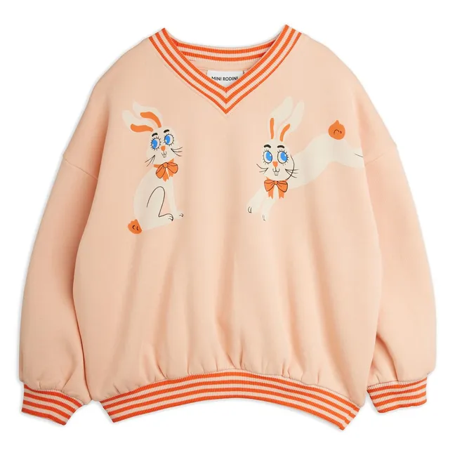 Sweat Col V Lapins Coton Bio | Rose