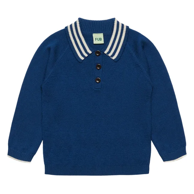 Polo Harlekin Maille Fine Laine Mérinos | Bleu