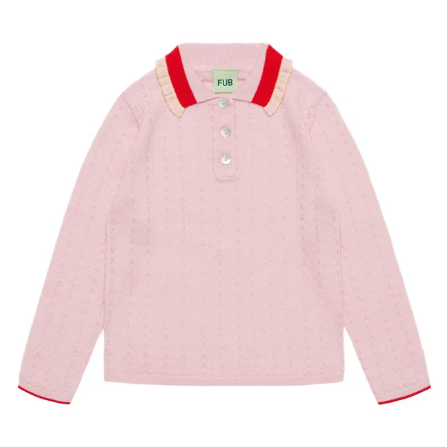 Merino Wool Pointelle Polo Shirt | Pink