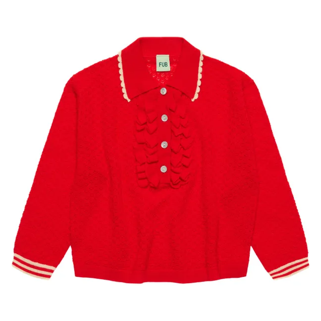 Merino Wool Polo Shirt with Ruffles | Red