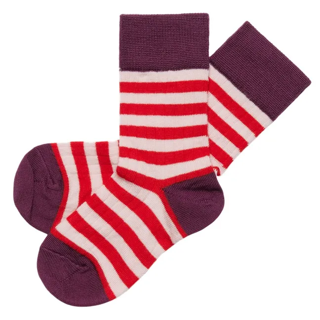 Lot de 2 Paires de Chaussettes Rayées Laine | Rouge
