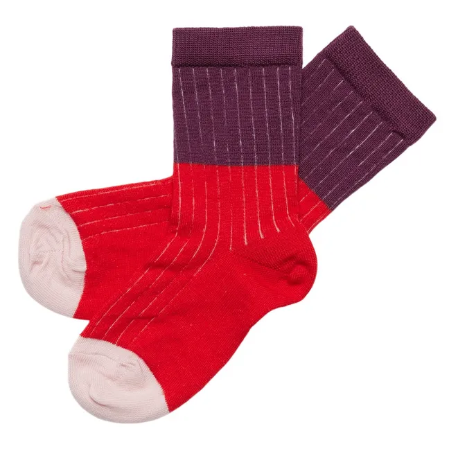 Lot de 2 Paires de Chaussettes Contrastées Laine | Rouge